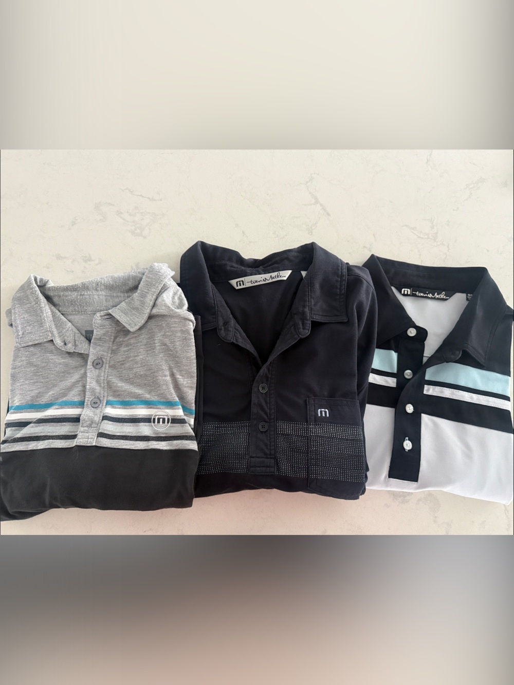 Travis Mathew Men's Navy, Gray & White Polo Trio